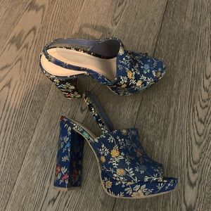 Oriental Print Slingback Platforms